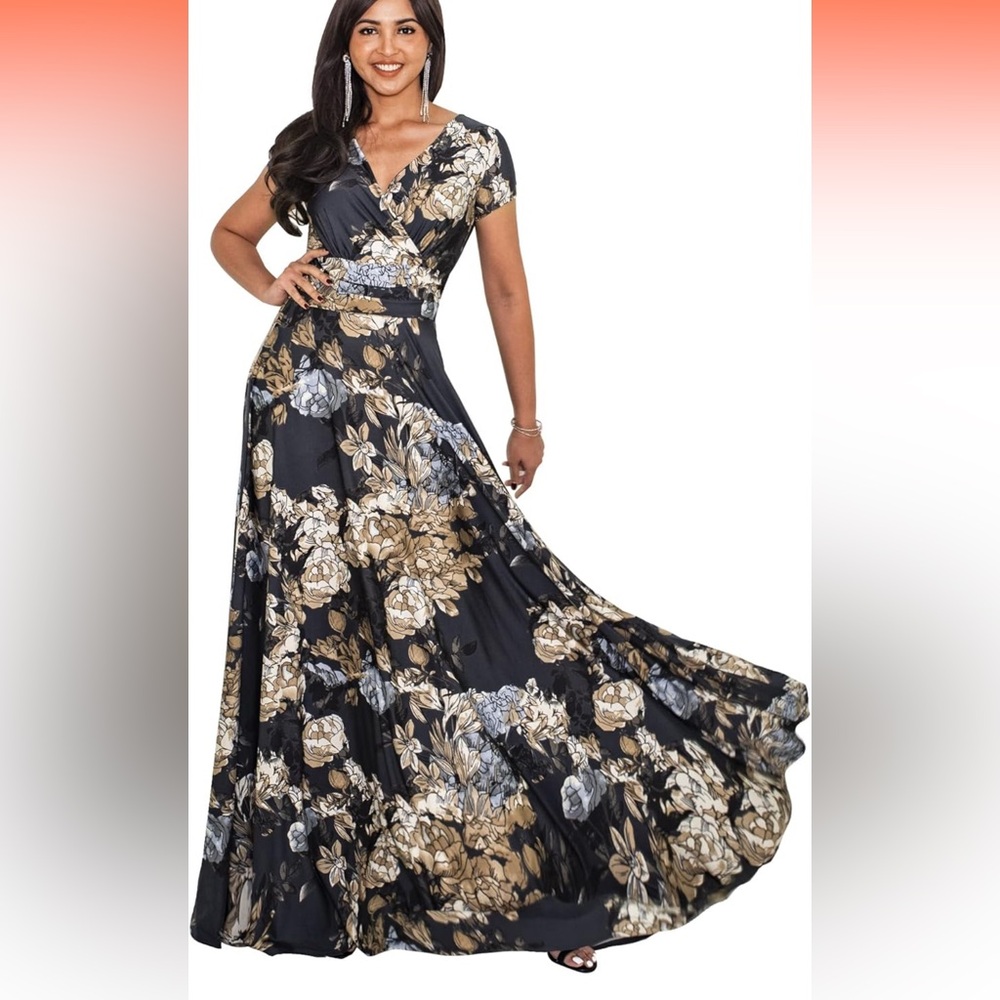 Chic Black and Gold Floral Maxi Dress